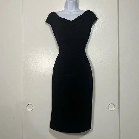 Lauren Ralph Lauren Women’s Classy Black Jersey Stretch Cowlneck Dress Size 8 - Picture 2 of 9
